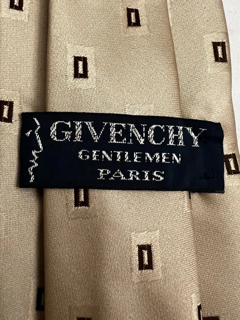 Givenchy Vintage Mens‎ Designer Tie Beige Geometric Classic Luxury Retro Necktie